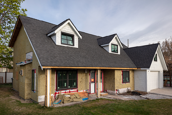 Exterior view of the home in renovation progress