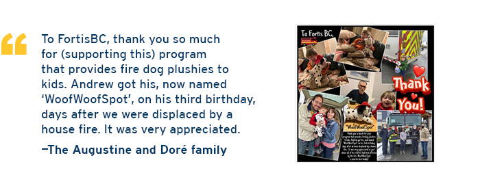 Doré family thank you note to FortisBC