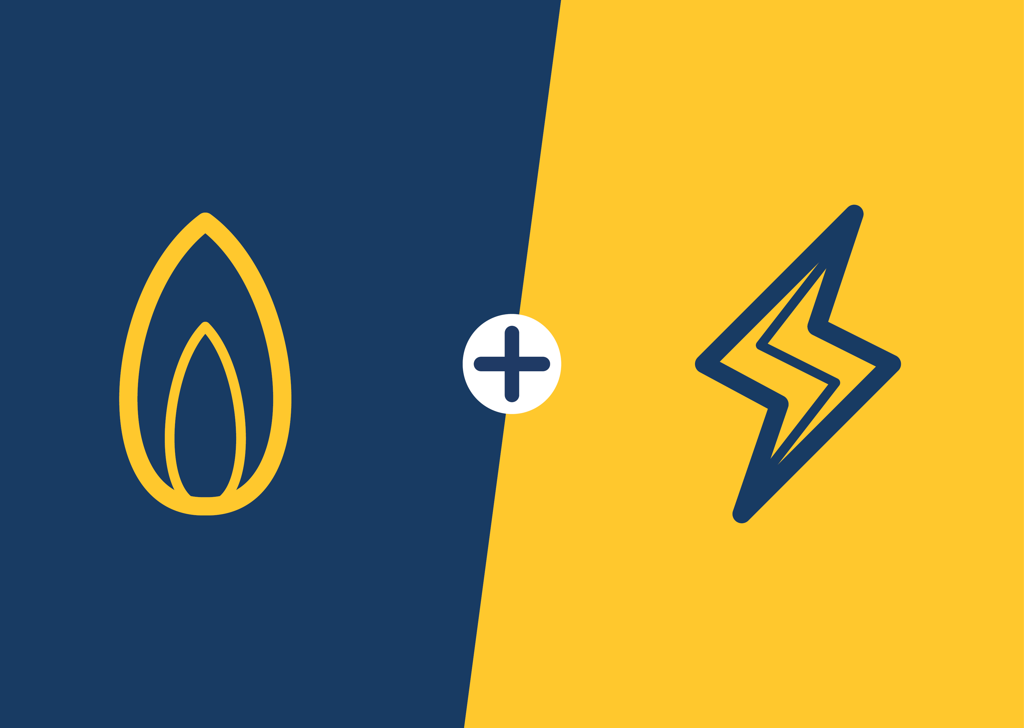 Two icons representing a natural gas flame and an electric spark with a plus sign between them.