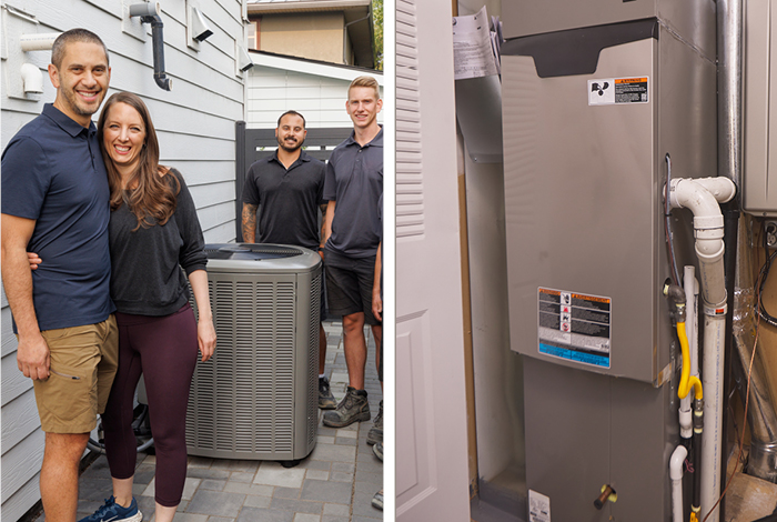 Shane and Colleen Sonderman (left) enjoy their new heat pump, while high-efficiency furnaces can also help you reduce bills and associated greenhouse gas emissions.
