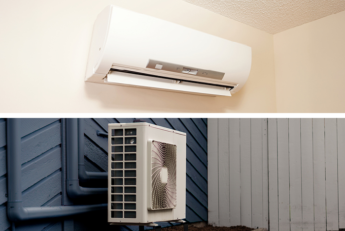 Heat pumps for a mini-split heating system (top) and a central heating system (bottom)