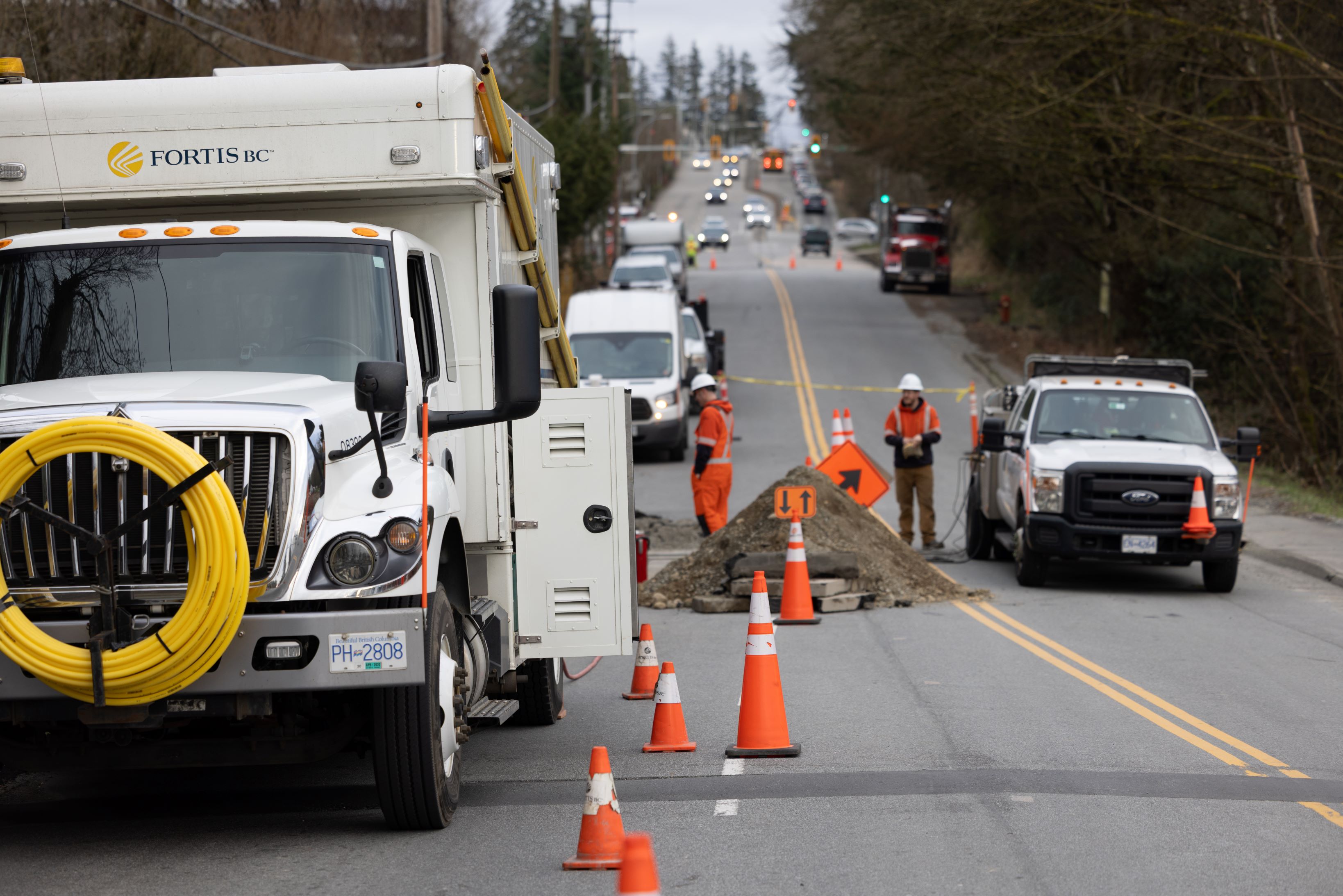FortisBC crews repair a damaged gas line caused by an external party in Langley, B.C.
