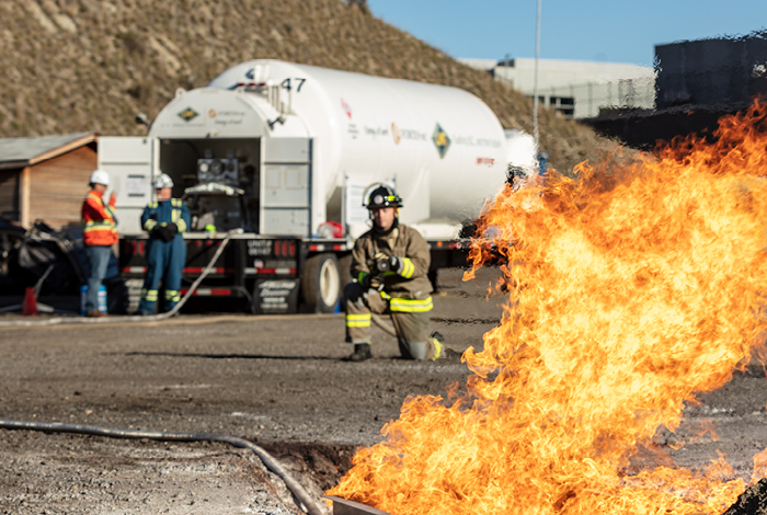 Firefighter near flame