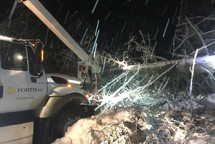 FortisBC truck removing fallen trees